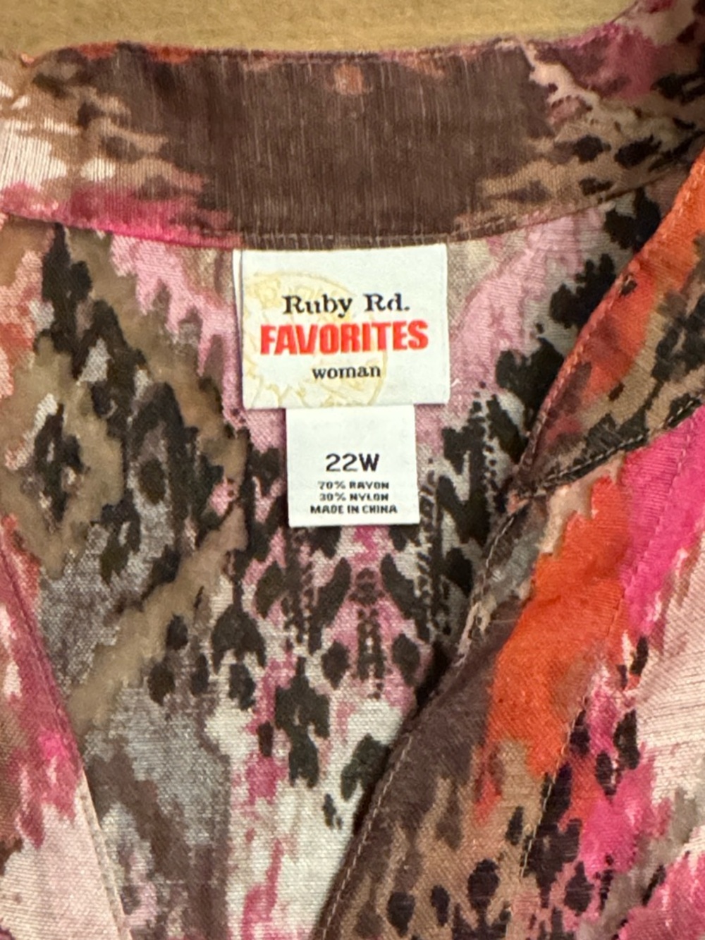 Ruby Rd. Pink, Orange & Black Abstract Button Front Top - Picture 5 of 5